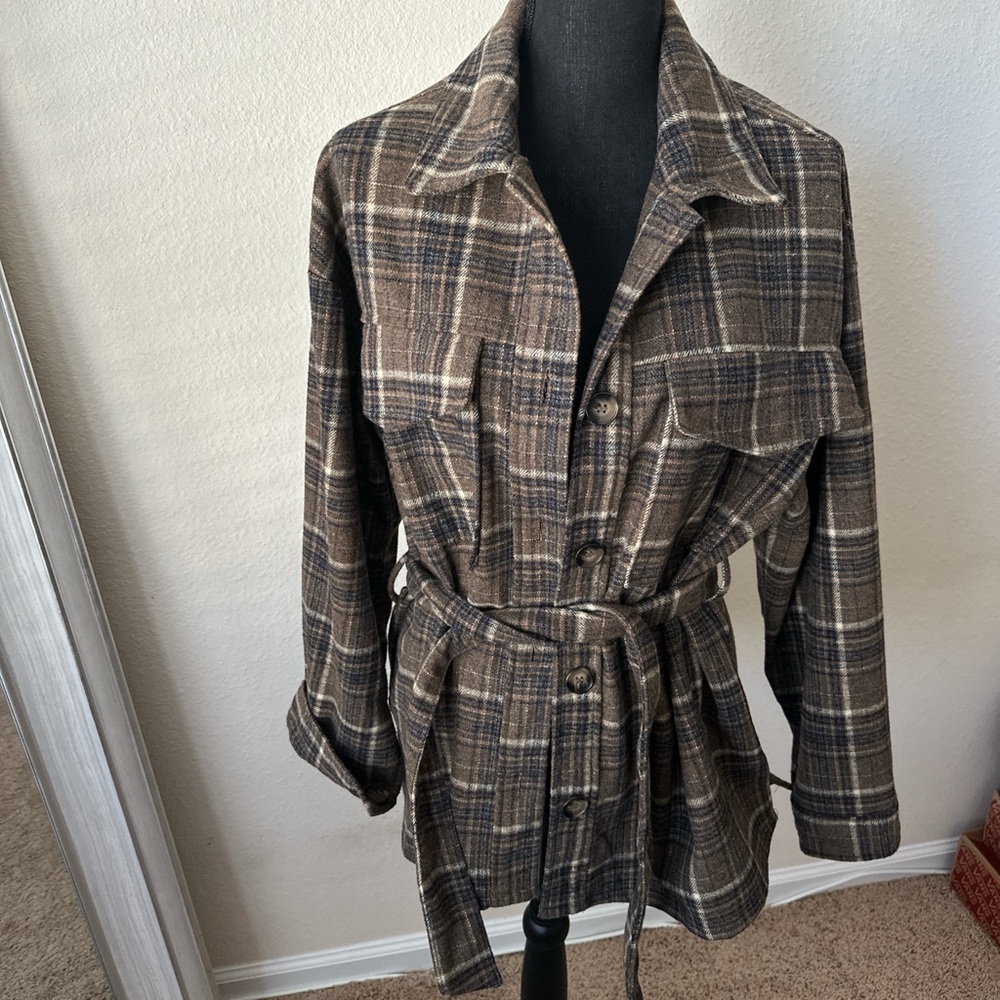 Double Zero Plaid Tan Trench Coat
